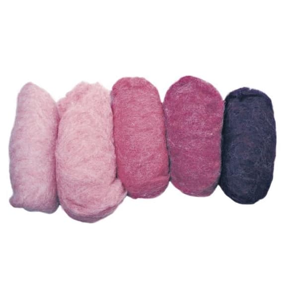 Virgin ull, spräcklig, rosa nyanser, Fleece, 5 färger à 20g