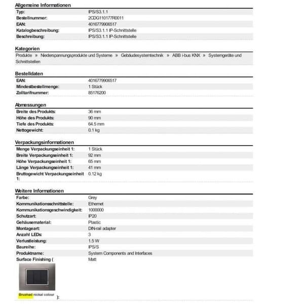 NIESSEN ABB i-bus KNX IP Router DIN Rail Interface - IPS/S 3.1.1