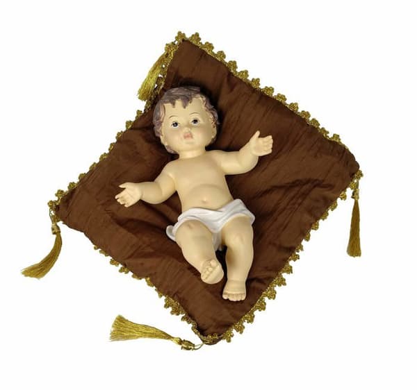 Santon - religiös julfigur Donregaloweb Figur Barngud av gips på en vit mantel 19x12x30 cm
