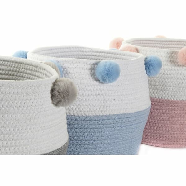Korg DKD Home Decor Grå Himmelsblå Ljusrosa Tofs 30 x 30 x 26 cm Trä (3 antal) (12 antal)