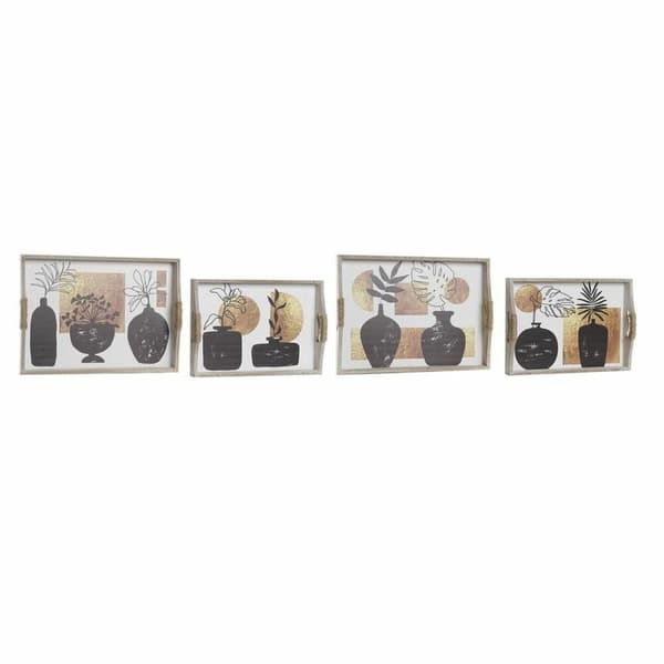 Uppsättning med Brickor DKD Home Decor Vit Svart Gyllene Trä MDF 40 x 30 x 6 cm (2 antal)