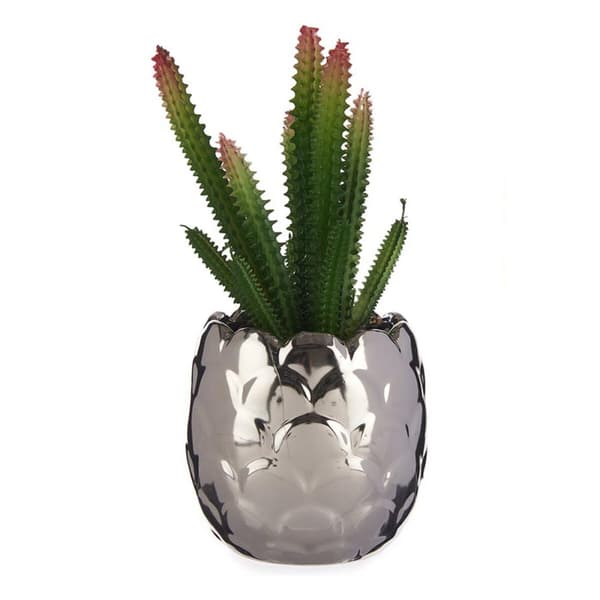 Dekorativ växt Ibergarden HY2-44 Keramik Plast Kaktus 10 x 20 x 10 cm Silvrig