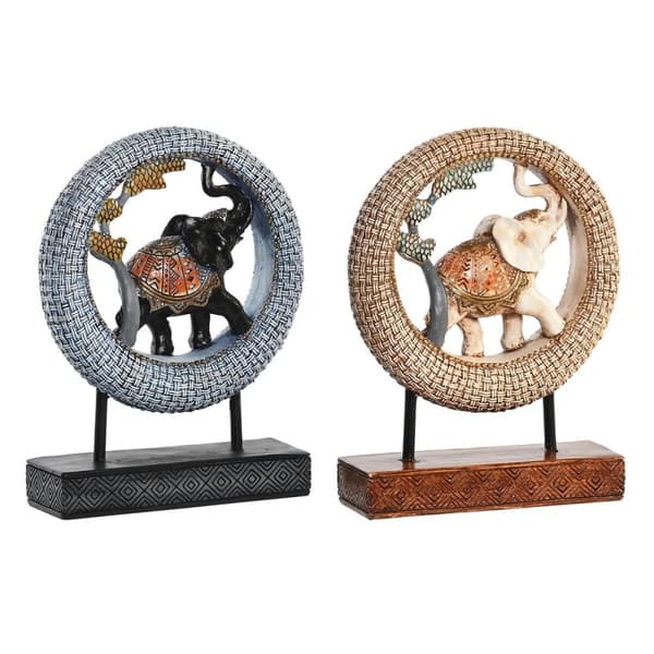 Prydnadsfigur DKD Home Decor 19,5 x 6,3 x 25,5 cm Elefant Beige Blå Kolonial (2 antal)