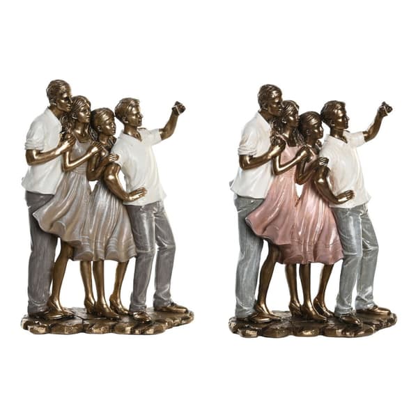 Prydnadsfigur DKD Home Decor 18 x 10 x 25 cm Rosa Gyllene Vit Familj (2 antal)