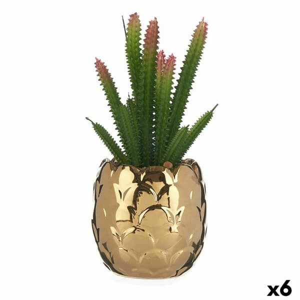Dekorativ växt Ibergarden HY2-44 Keramik Plast Kaktus 10 x 20 x 10 cm Grön Gyllene (6 antal)