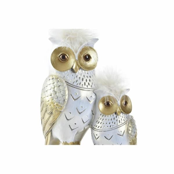 Dekorativ figur DKD Home Decor 14,5 x 9 x 26 cm Ugle Gylden Hvid