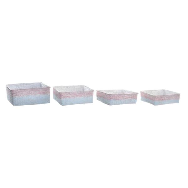 Kurvesæt DKD Home Decor Polyester 8,5 cm 26 x 26 x 9 cm Naturlig fiber Boho Middelhavet (4 Dele)