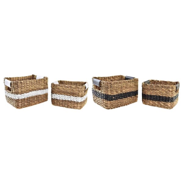 Kurvesæt DKD Home Decor Hvid Sort Natur Hvid/Sort Polyuretan Træ Metal Naturlig fiber Kolonistil 30 x 40 cm 32 x 25 x 20 cm (2 e