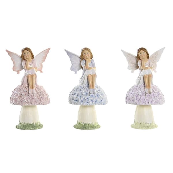 Dekorativ figur DKD Home Decor Blå Pink Syren Fe 9,5 x 8 x 17 cm (3 Dele)