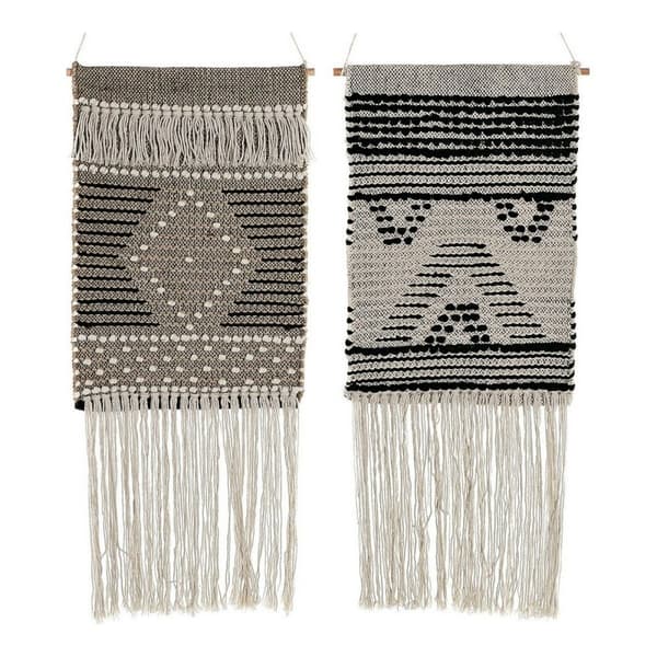 Riippuva koriste DKD Home Decor Beige Harmaa Tumman harmaa Hapsu Boho 45 x 1 x 61 cm (2 osaa)