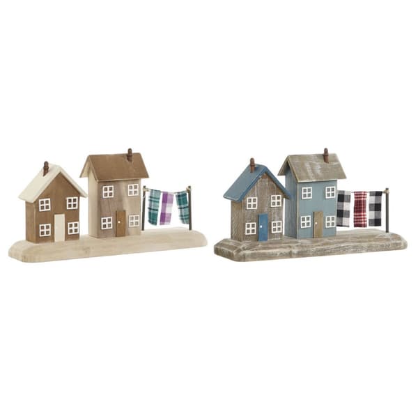 Dekorativ figur Home ESPRIT Blå Rød Multifarvet Huse 25,5 x 9 x 13,5 cm (2 enheder)