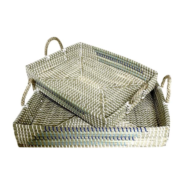 Tarjotinsetti DKD Home Decor Valkoinen Turkoosi Luonnollinen 48 x 38 x 15 cm (2 osaa)