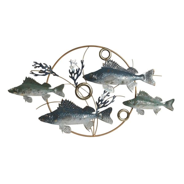 Vægdekoration Home ESPRIT Blå Gylden Middelhavet Fisk 91 x 4,5 x 50 cm