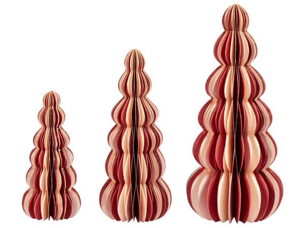Juldekorationer 3 st Set Julgranar Beige och Röd Figuriner Julsäsong Festlig Dekoration Julpynt Papper