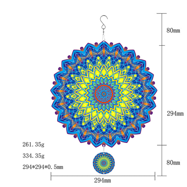 INF 3D Roterende Mandala Vindspill - Gul og Blå