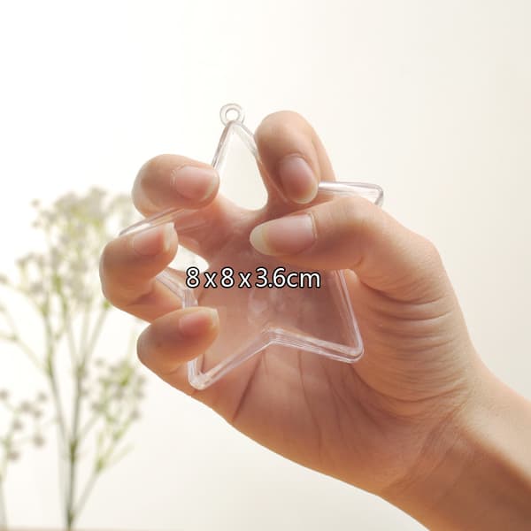 INF 5 stk. klare plastik julekugler, 8 cm stjerneformede kugler