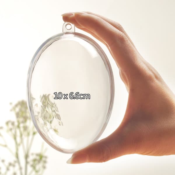 INF 5 stk. gjennomsiktige plastfyllbare ornamenter, 10 cm eggformet