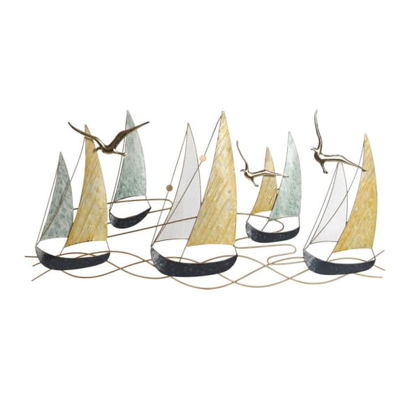 Vægdekoration Home ESPRIT Blå Gylden Yachts 117,5 x 5 x 58 cm