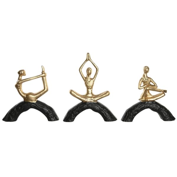 Prydnadsfigur DKD Home Decor 28 x 7 x 35 cm 28 x 8 x 36 cm Svart Gyllene Yoga (3 antal)