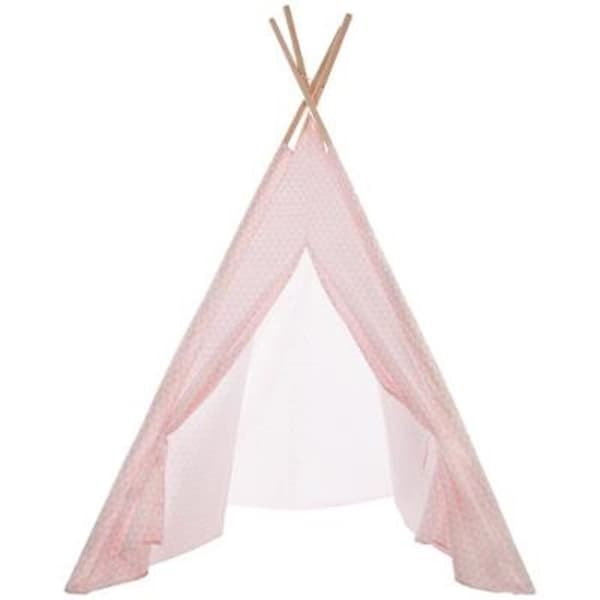 Tipi dekoration för barn i trä och polyester färg rosa - Mått: L 120 x B 160 x H 120 cm