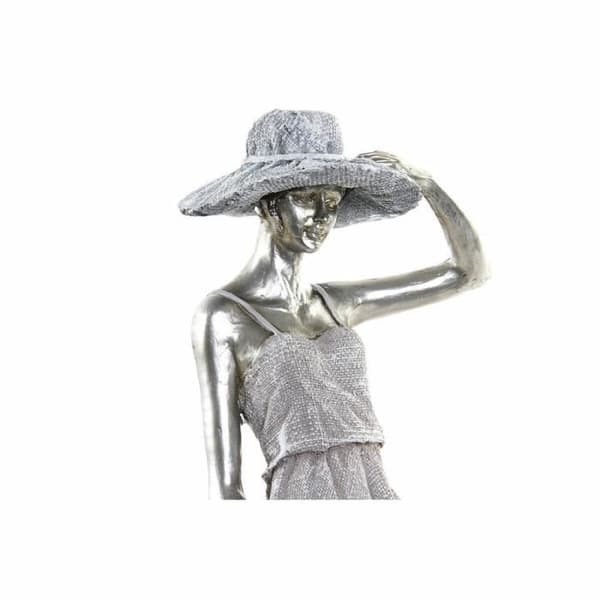 dekorativ statyett kvinna silver cykel metall harts (27,5 x 9,5 x 34,5 cm)