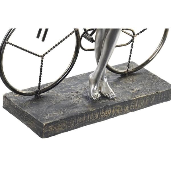 dekorativ statyett kvinna silver cykel metall harts (27,5 x 9,5 x 34,5 cm)