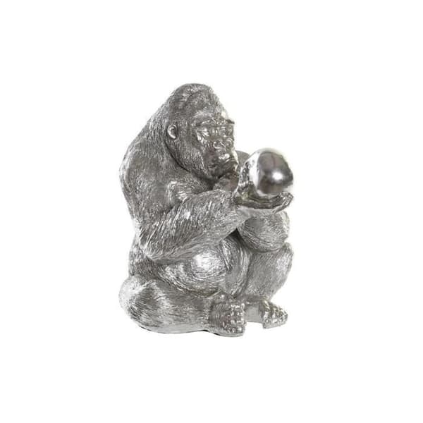 dekorativ statyett gorilla i silverharts (38,5 x 33 x 43,5 cm)