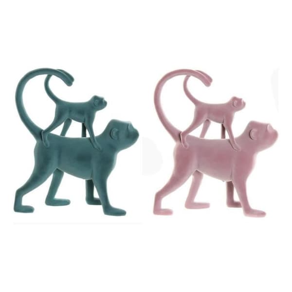 dekorativ figur 22,5 x 8 x 27,5 cm rosa grön harts tropisk flockning - Färg:ROSA
