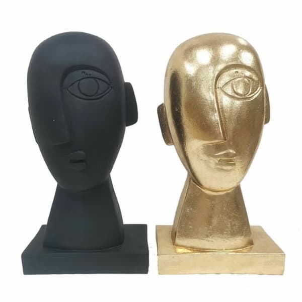 dekorativ figuransikte 14,5 x 10,5 x 27,5 cm svart guld (2 enheter) - Färg:GULD