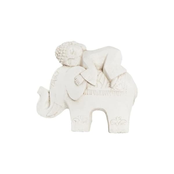 dekorativ figur i åldrad finish orientalisk vit elefant magnesium (44 x 22 x 40 cm)