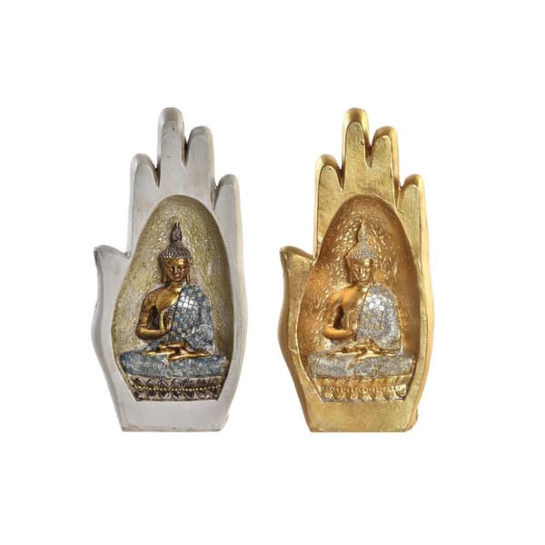 Prydnadsfigur DKD Home Decor Grå Gyllene Buddha Harts (10 x 7,2 x 20,9 cm) (2 antal)