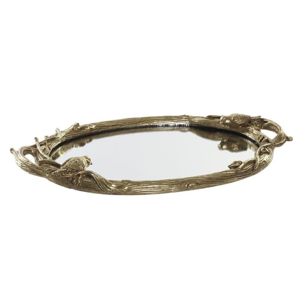 Bricka DKD Home Decor Speglar Gyllene Harts Fåglar (45 x 27 x 3,7 cm)