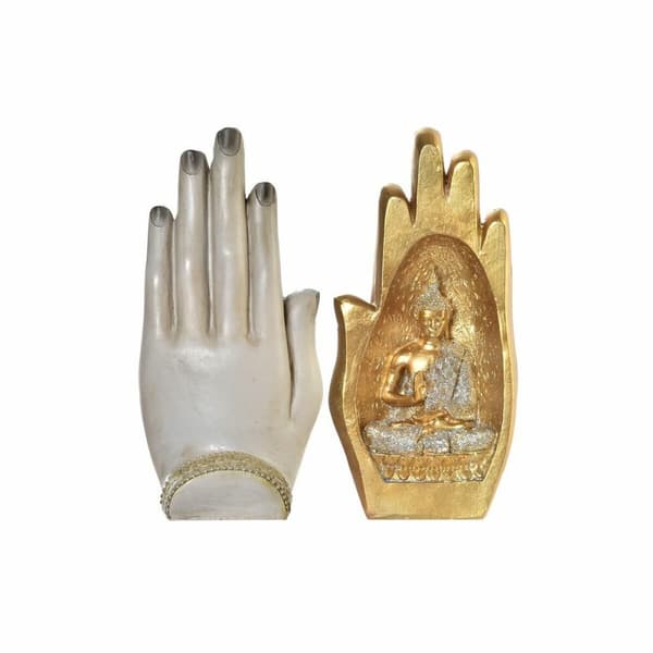 Dekorativ figur DKD Home Decor Grå Gylden Buddha Harpiks (10 x 7,2 x 20,9 cm) (2 enheder)