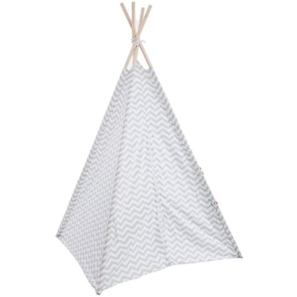 Tält Tipi Atmosphera - Grå Origami - 120x120x160cm - Trä Polyester - Vit Grå