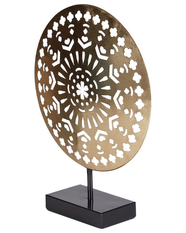 Dekorativ figur guld metal jern 25 cm statue på stativ håndlavet rund form dekorationstilbehør