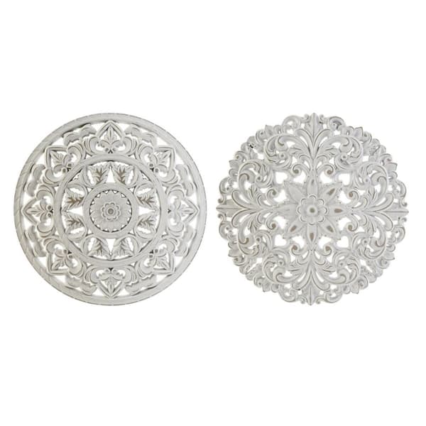 Vægdekoration DKD Home Decor Hvid Mandala Indianer mand Ældet overflade 30 x 2 x 30 cm (2 enheder)