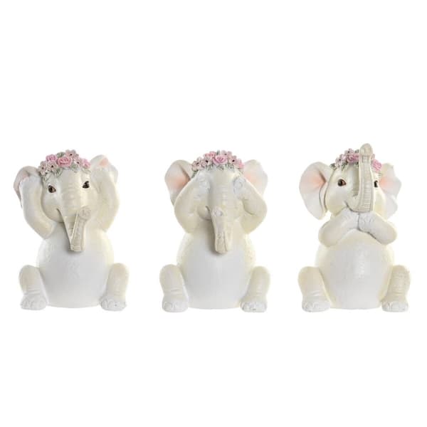 Prydnadsfigur DKD Home Decor Elefant Rosa Vit Harts (6 x 6,5 x 10 cm) (3 antal)