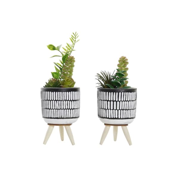 Dekorativ växt DKD Home Decor Keramik Svart Polyetylen Vit Grön (7 x 7 x 19 cm) (2 antal)
