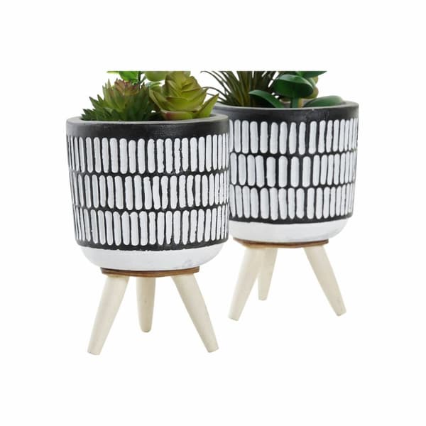 Dekorativ växt DKD Home Decor Keramik Svart Polyetylen Vit Grön (7 x 7 x 19 cm) (2 antal)
