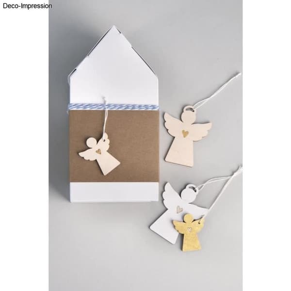 Dingla. träängel, FSC Mix Cred, 4,5+7,5cm, med sladd, tab-bag 6st, natur