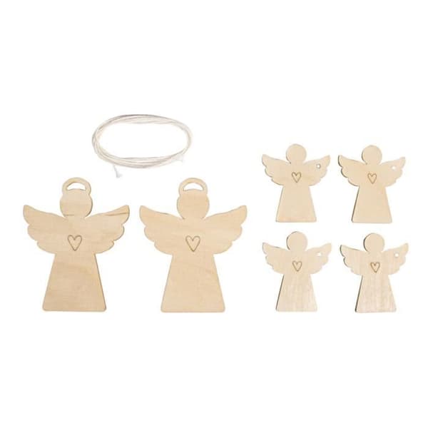 Dingla. träängel, FSC Mix Cred, 4,5+7,5cm, med sladd, tab-bag 6st, natur