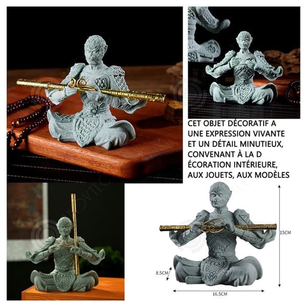 INN Ornament 16,5x15x8cm grön sandsten Sun Wukong mytologisk gud svart Buddha apa skrivbordsprydnad landskap små dekorativa föremål