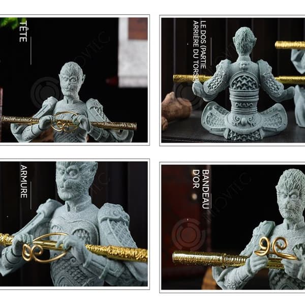INN Ornament 16,5x15x8cm grön sandsten Sun Wukong mytologisk gud svart Buddha apa skrivbordsprydnad landskap små dekorativa föremål