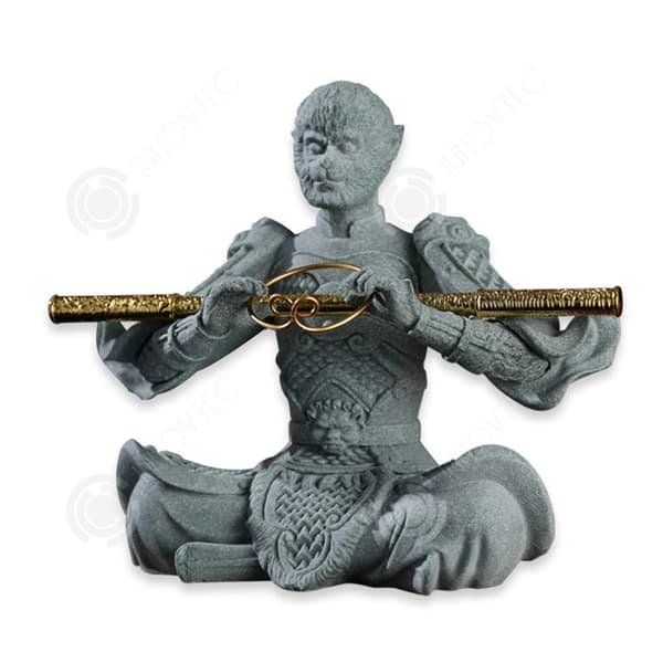 INN Ornament 16,5x15x8cm grön sandsten Sun Wukong mytologisk gud svart Buddha apa skrivbordsprydnad landskap små dekorativa föremål