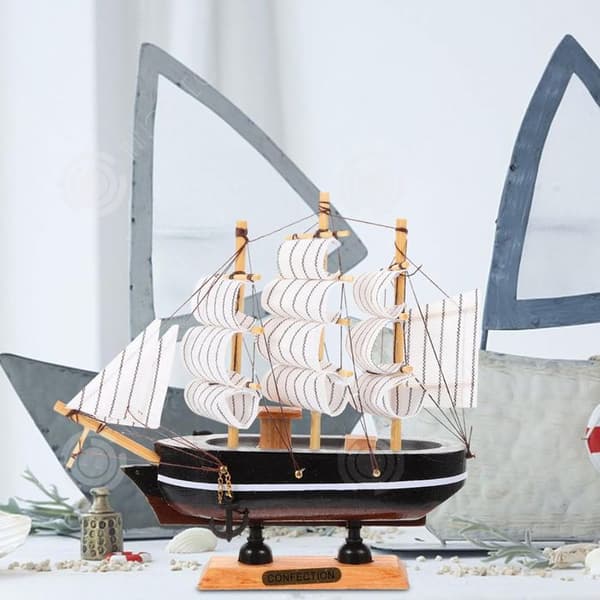 INN Ornaments 3,5x16x14cm ornament av medelhavssegelbåtar simulering av montrar av små träbåtar små dekorativa föremål