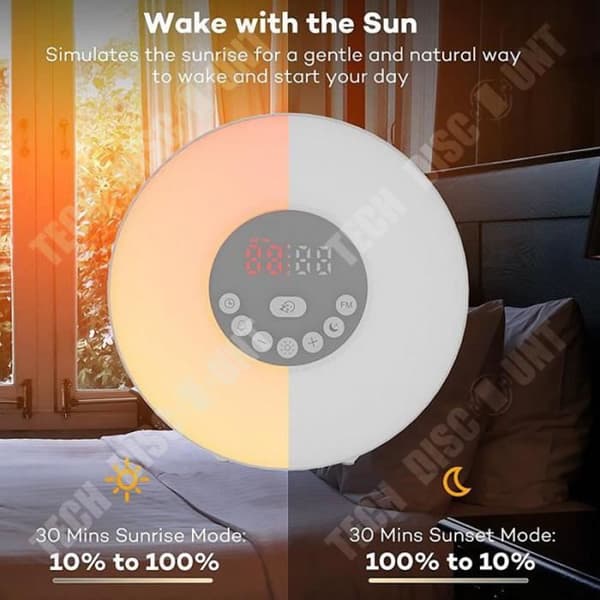 TD® Wake Up Light, Väckarklocka Nattljus RGB LED USB-kabel Touch Control Multi-Mode Soluppgång/Solnedgång/Snooze/FM-radio