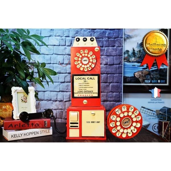 TD® vintage telefonkiosk dekoration retro deco billig modell hus sovrum tjej industriell inredning realistisk original