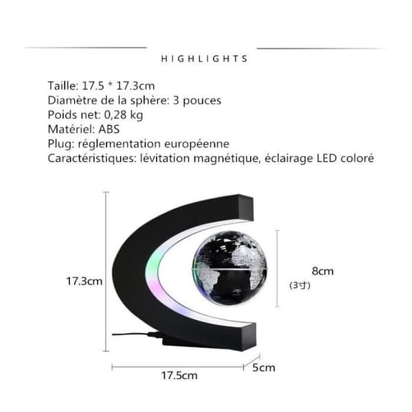 Dekoration - C-form - Lysande glob - Magnetisk levitation - LED - Interiör