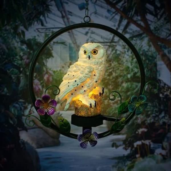 TD® Resin Solar Owl Smidesjärn Wind Chime Ljus Trädgårdsdekoration Julklapp