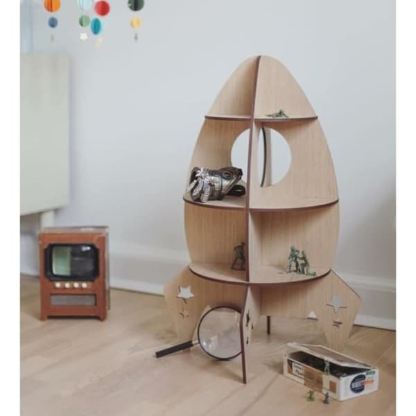 Barn Baby Träleksak monterad Raketmodell Rumsdekoration Byggstenar Ornamenter Praktisk kombination